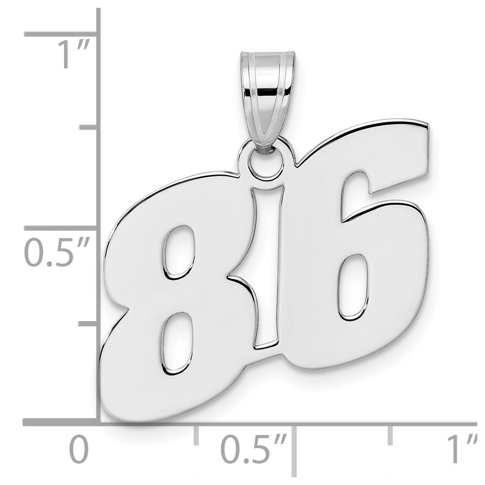 14K White Gold Polished Block Number 86 Pendant
