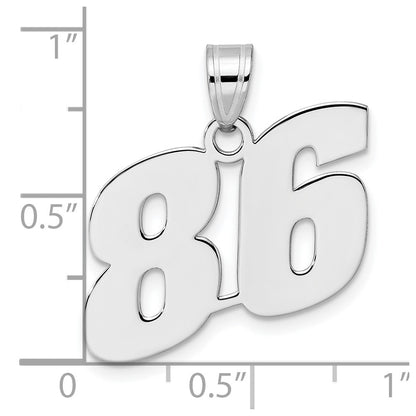 14K White Gold Polished Block Number 86 Pendant