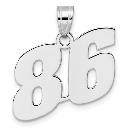 14K White Gold Polished Block Number 86 Pendant