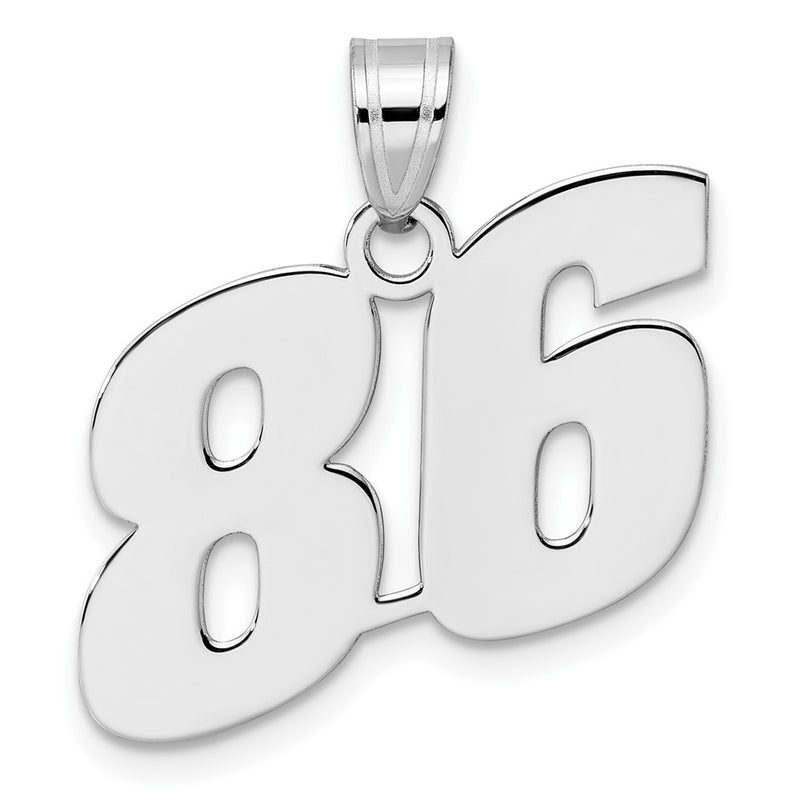 14K White Gold Polished Block Number 86 Pendant