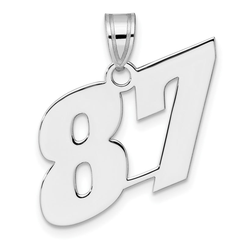 14K White Gold Polished Block Number 87 Pendant