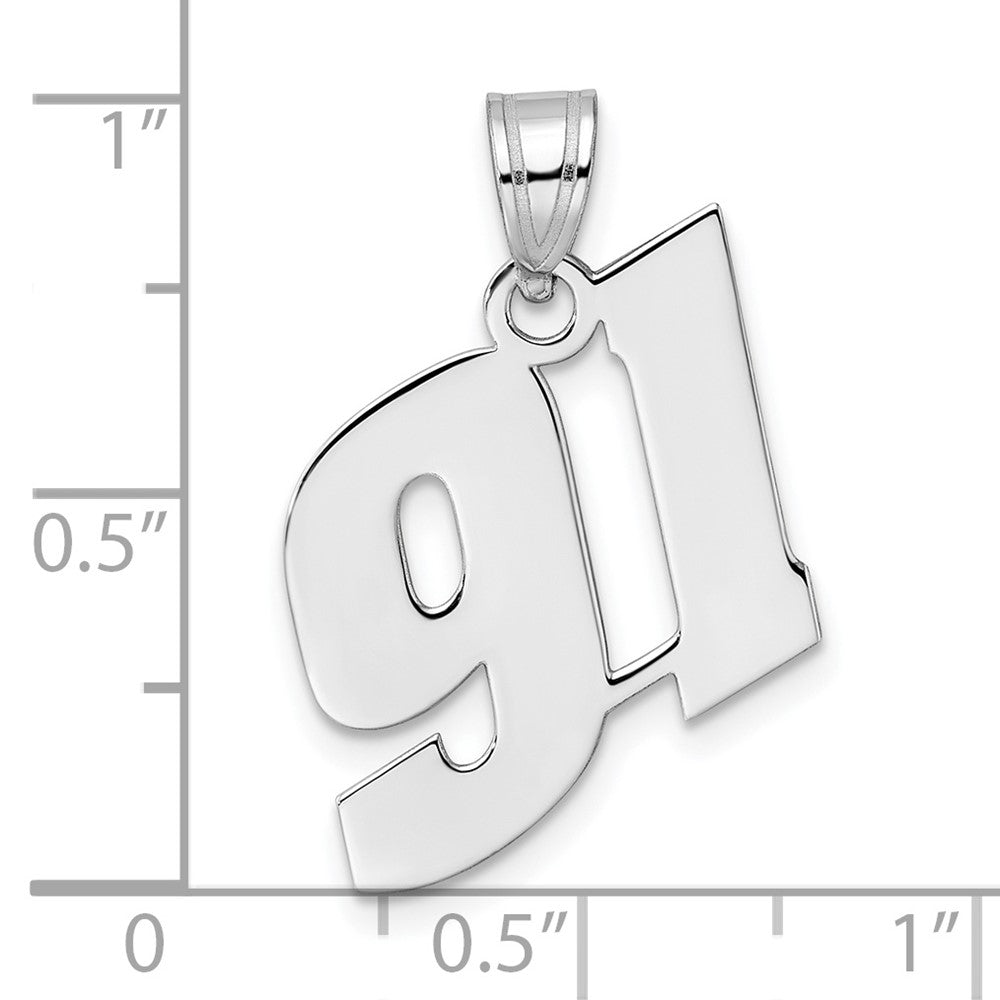 14K White Gold Polished Block Number 91 Pendant