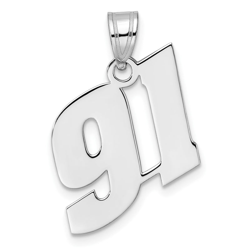14K White Gold Polished Block Number 91 Pendant