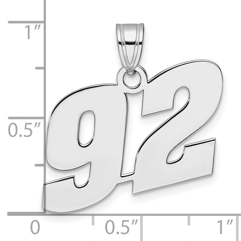 14K White Gold Polished Block Number 92 Pendant