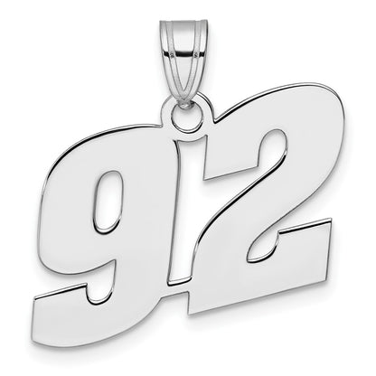 14K White Gold Polished Block Number 92 Pendant