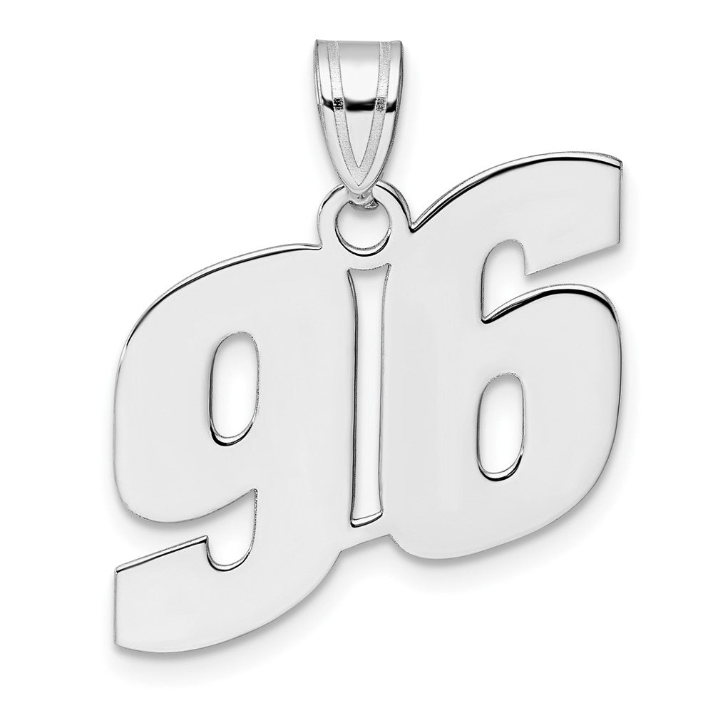 14K White Gold Polished Block Number 96 Pendant