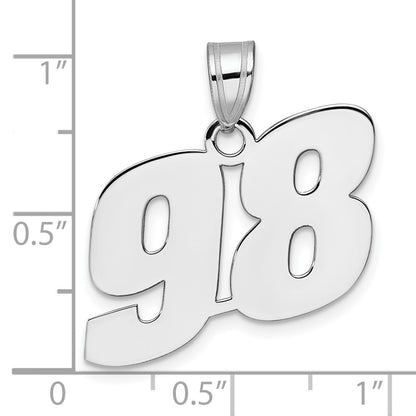 14K White Gold Polished Block Number 98 Pendant