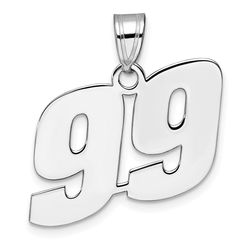 14K White Gold Polished Block Number 99 Pendant
