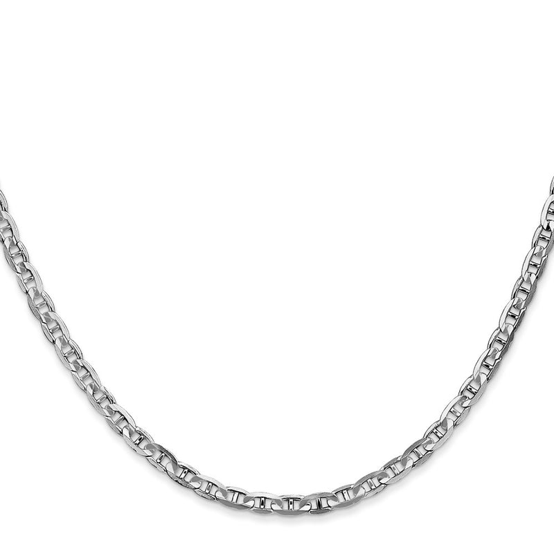 14K White Gold 24 Inch 3mm Concave Anchor With Lobster Clasp Chain Necklace