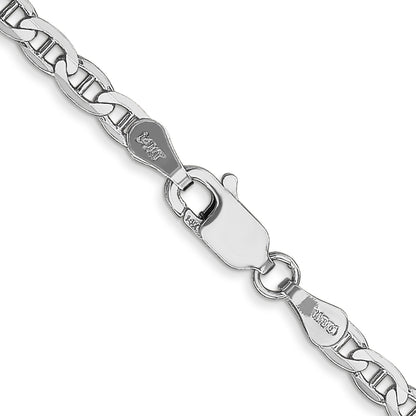 14K White Gold 20 Inch 3mm Concave Anchor With Lobster Clasp Chain