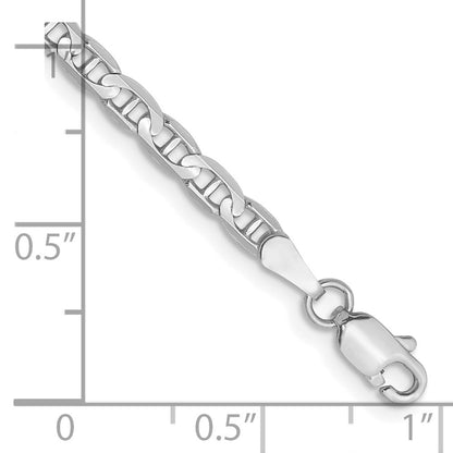14K White Gold 3mm Concave Anchor With Lobster Clasp Chain Bracelet