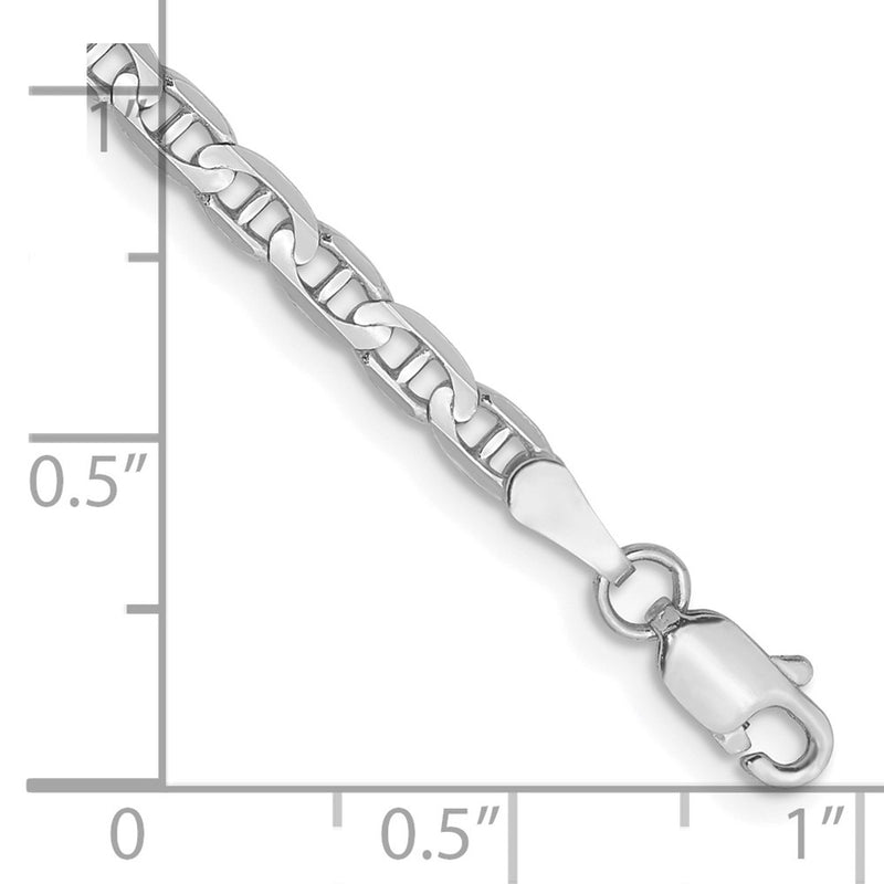 14K White Gold 3mm Concave Anchor With Lobster Clasp Chain Bracelet