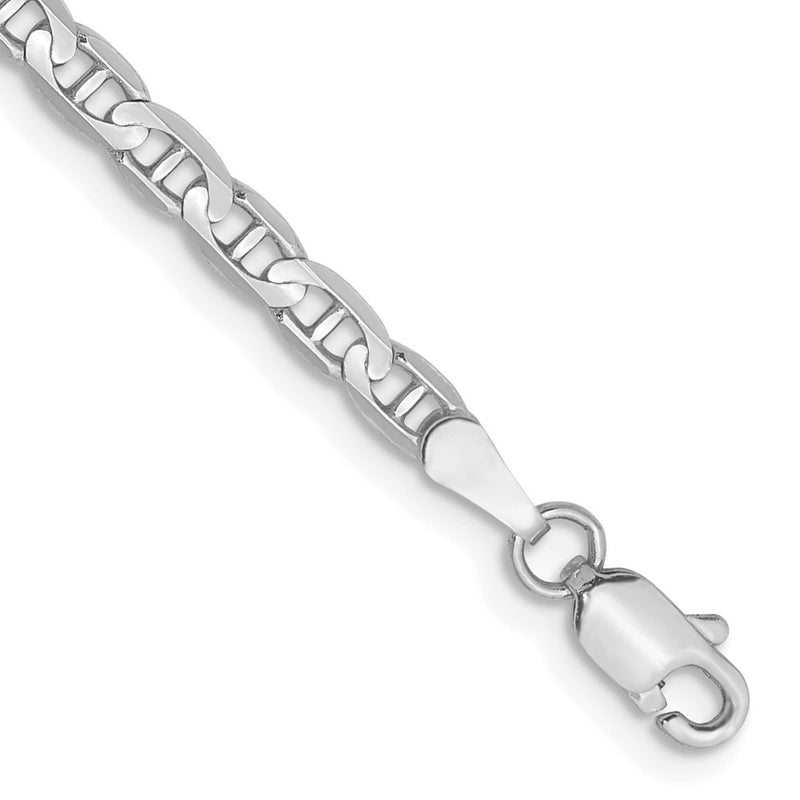 14K White Gold 3mm Concave Anchor With Lobster Clasp Chain Bracelet