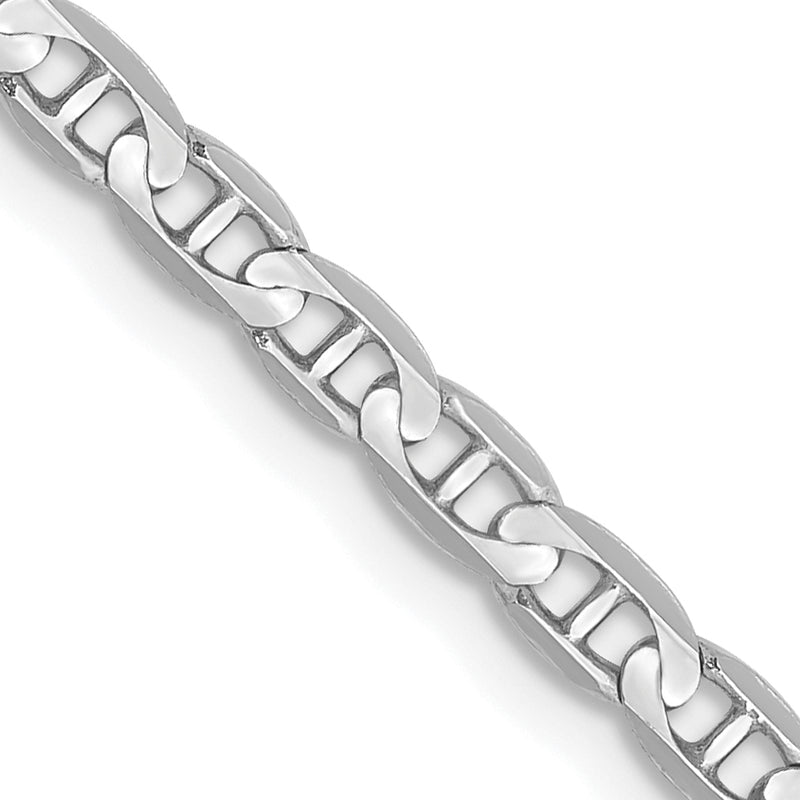 14K White Gold 16 Inch 3mm Concave Anchor With Lobster Clasp Chain Necklace