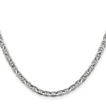 14K White Gold 3.75mm Concave Anchor With Lobster Clasp Chain Necklace