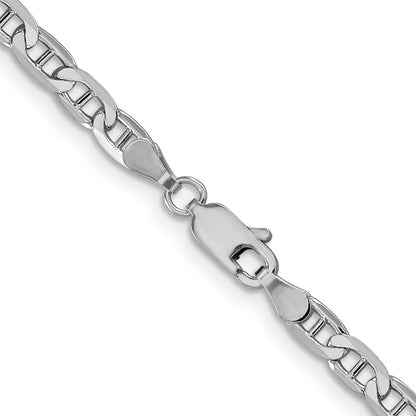 14K White Gold 3.75mm Concave Anchor With Lobster Clasp Chain Necklace