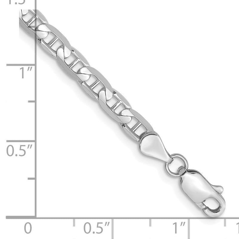 14K White Gold 3.75mm Concave Anchor With Lobster Clasp Chain Bracelet