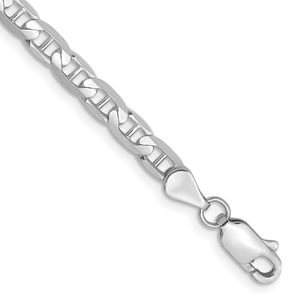 14K White Gold 3.75mm Concave Anchor With Lobster Clasp Chain Bracelet
