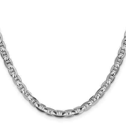 Solid 14K White Gold 24 inch 4.5mm Concave Anchor with Lobster Clasp Chain Necklace