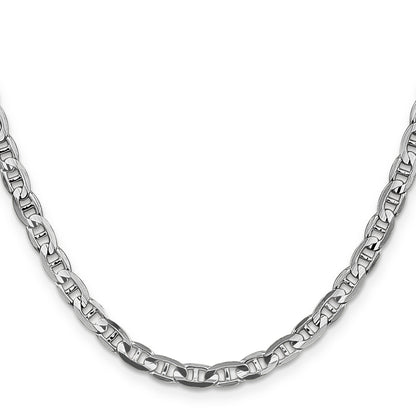 Solid 14K White Gold 24 inch 4.5mm Concave Anchor with Lobster Clasp Chain Necklace