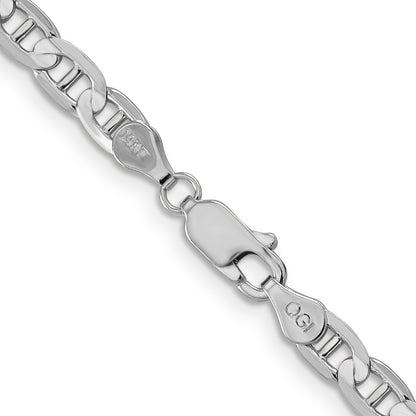 Solid 14K White Gold 24 inch 4.5mm Concave Anchor with Lobster Clasp Chain Necklace