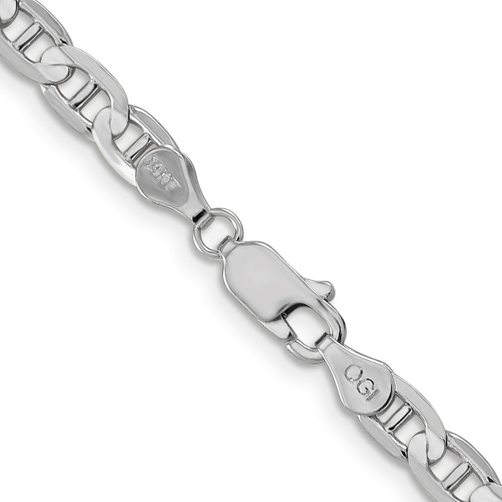 Solid 14K White Gold 24 inch 4.5mm Concave Anchor with Lobster Clasp Chain Necklace