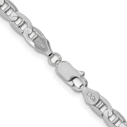 Solid 14K White Gold 24 inch 4.5mm Concave Anchor with Lobster Clasp Chain Necklace