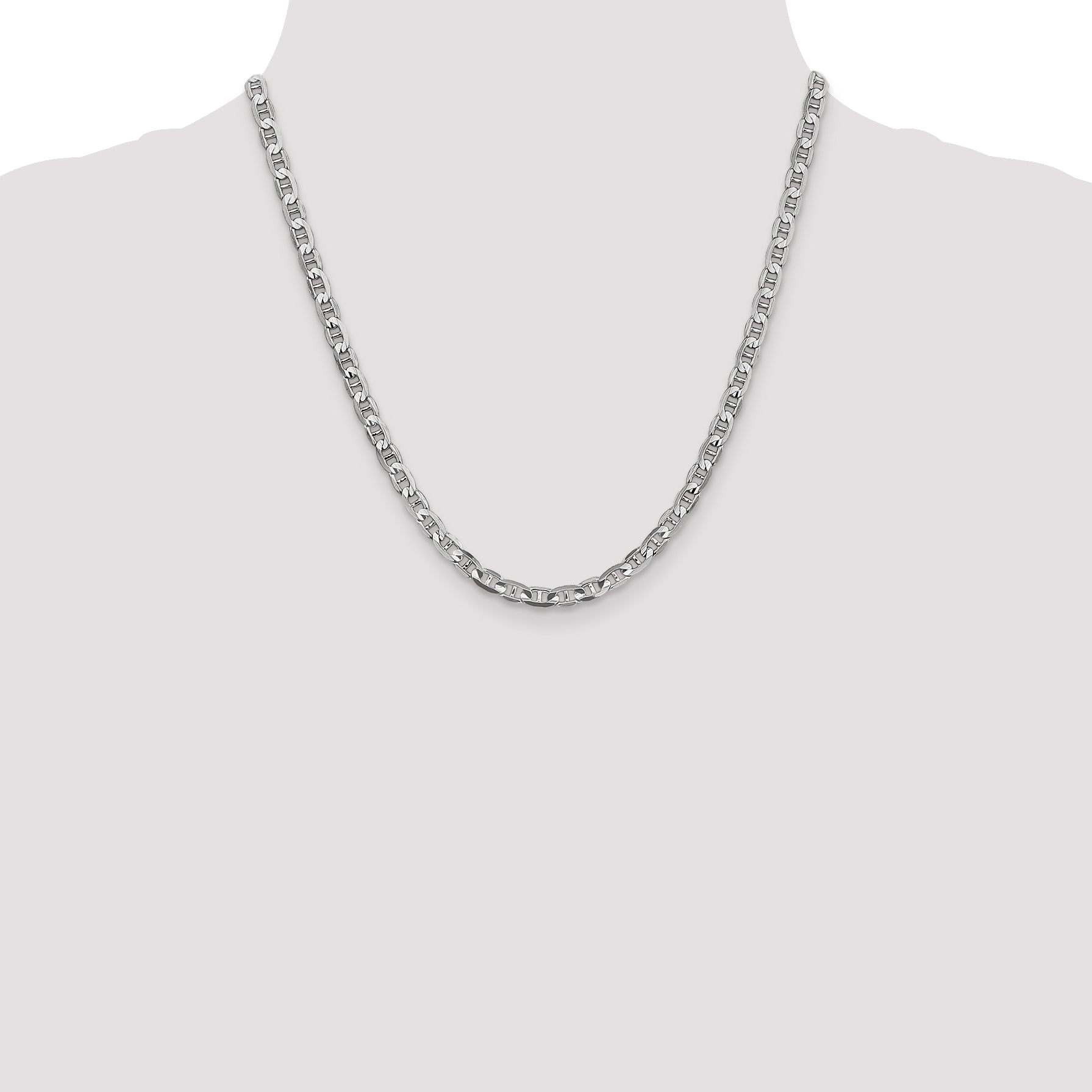 Solid 14K White Gold 20 inch 4.5mm Concave Anchor with Lobster Clasp Chain Necklace