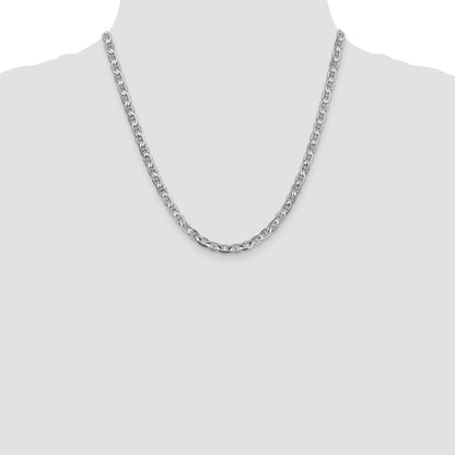 Solid 14K White Gold 20 inch 4.5mm Concave Anchor with Lobster Clasp Chain Necklace