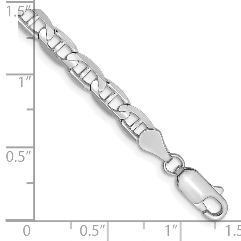 Solid 14K White Gold 8 inch 4.5mm Concave Anchor with Lobster Clasp Bracelet