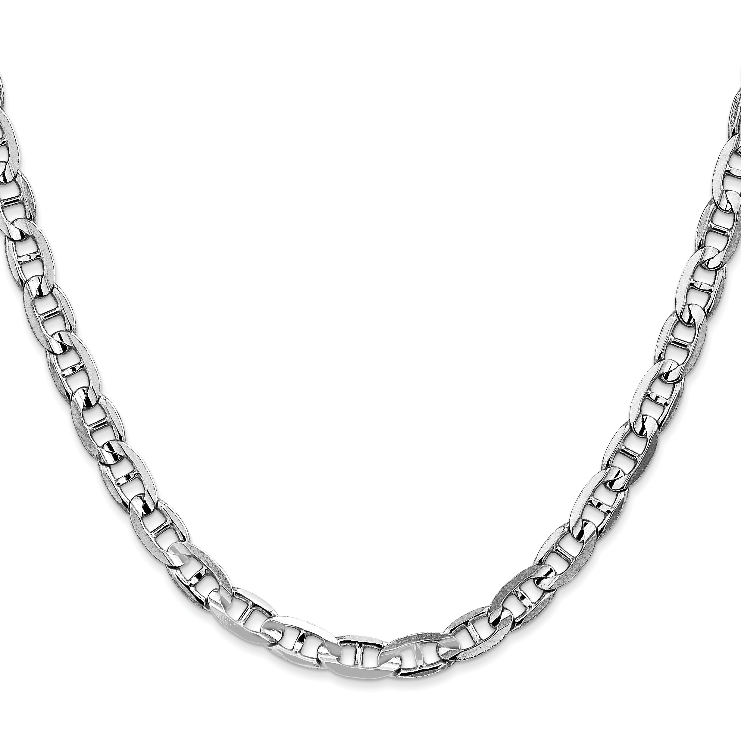 Solid 14K White Gold 24 inch 5.25mm Concave Anchor with Lobster Clasp Chain Necklace