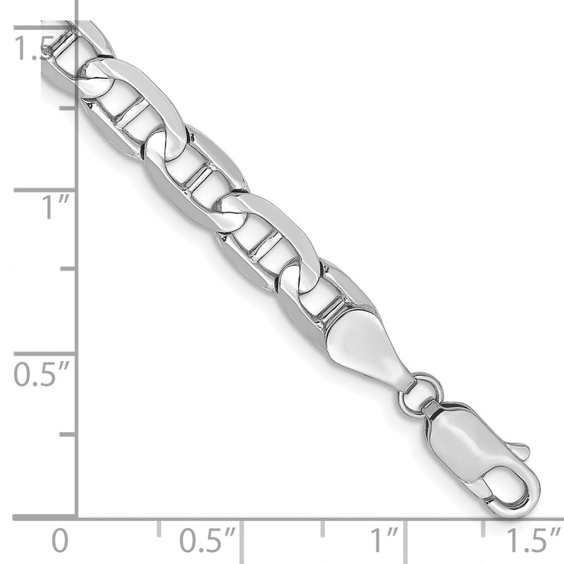 Solid 14K White Gold 7 inch 5.25mm Concave Anchor with Lobster Clasp Bracelet