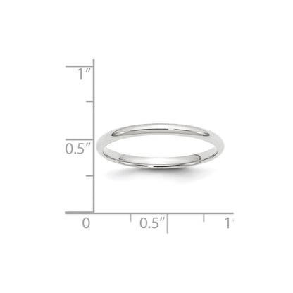 18k White Gold 2mm Lightweight Comfort Fit Wedding Band Ring