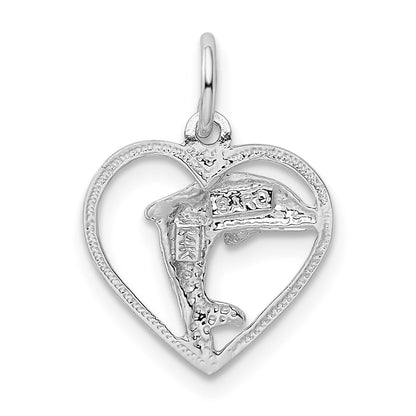 14K White Gold Dolphin In Heart Charm