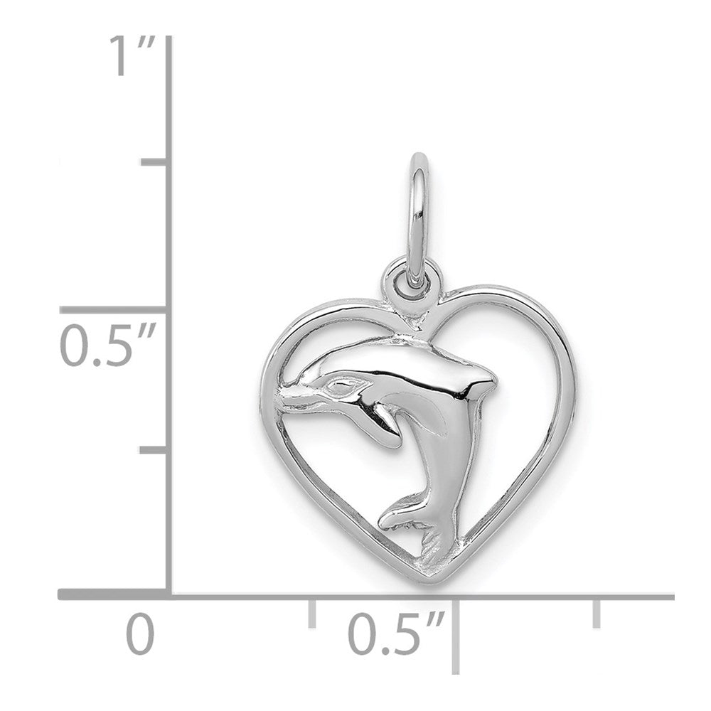 14K White Gold Dolphin In Heart Charm