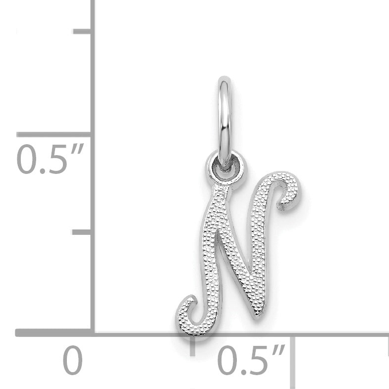 14K White Gold 14Kw Casted Script Letter N Initial Charm