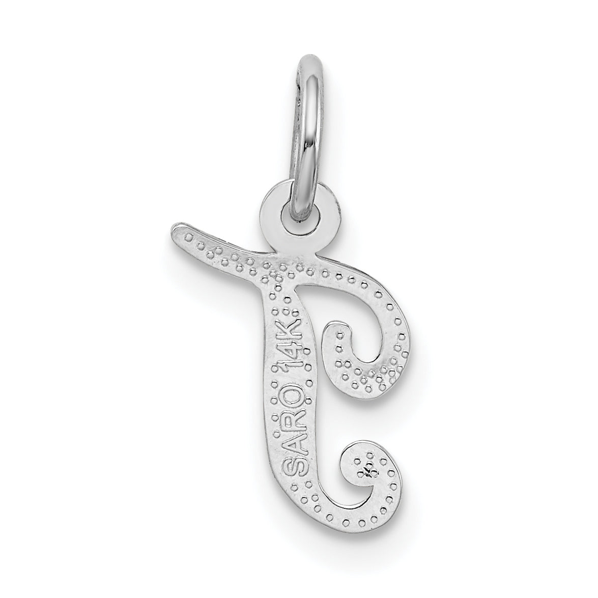 14K White Gold 14Kw Casted Script Letter T Initial Charm