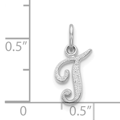 14K White Gold 14Kw Casted Script Letter T Initial Charm