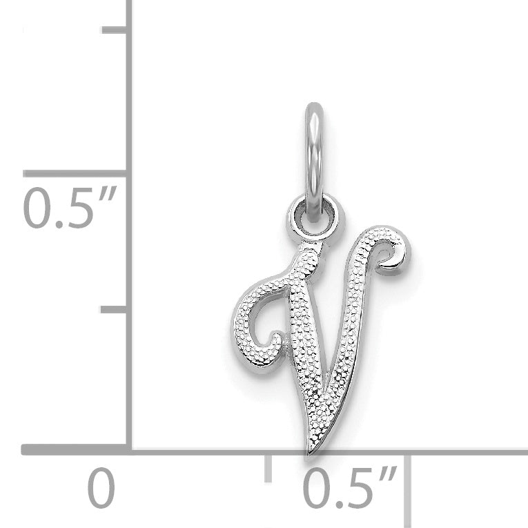 14K White Gold 14Kw Casted Script Letter V Initial Charm