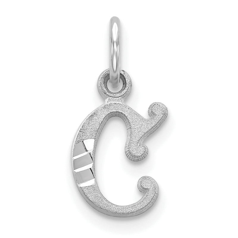 14K White Gold 14Kw Diamond-Cut Letter C Initial Charm