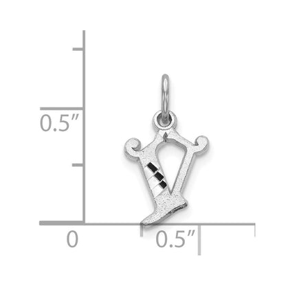 14K White Gold 14Kw Diamond-Cut Letter V Initial Charm