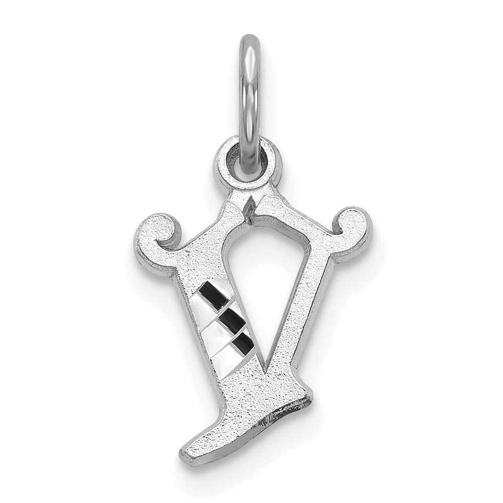 14K White Gold 14Kw Diamond-Cut Letter V Initial Charm