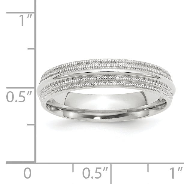 Solid 10K White Gold 5mm Double Milgrain Comfort Fit Men's/Women's Wedding Band Ring Size 7.5