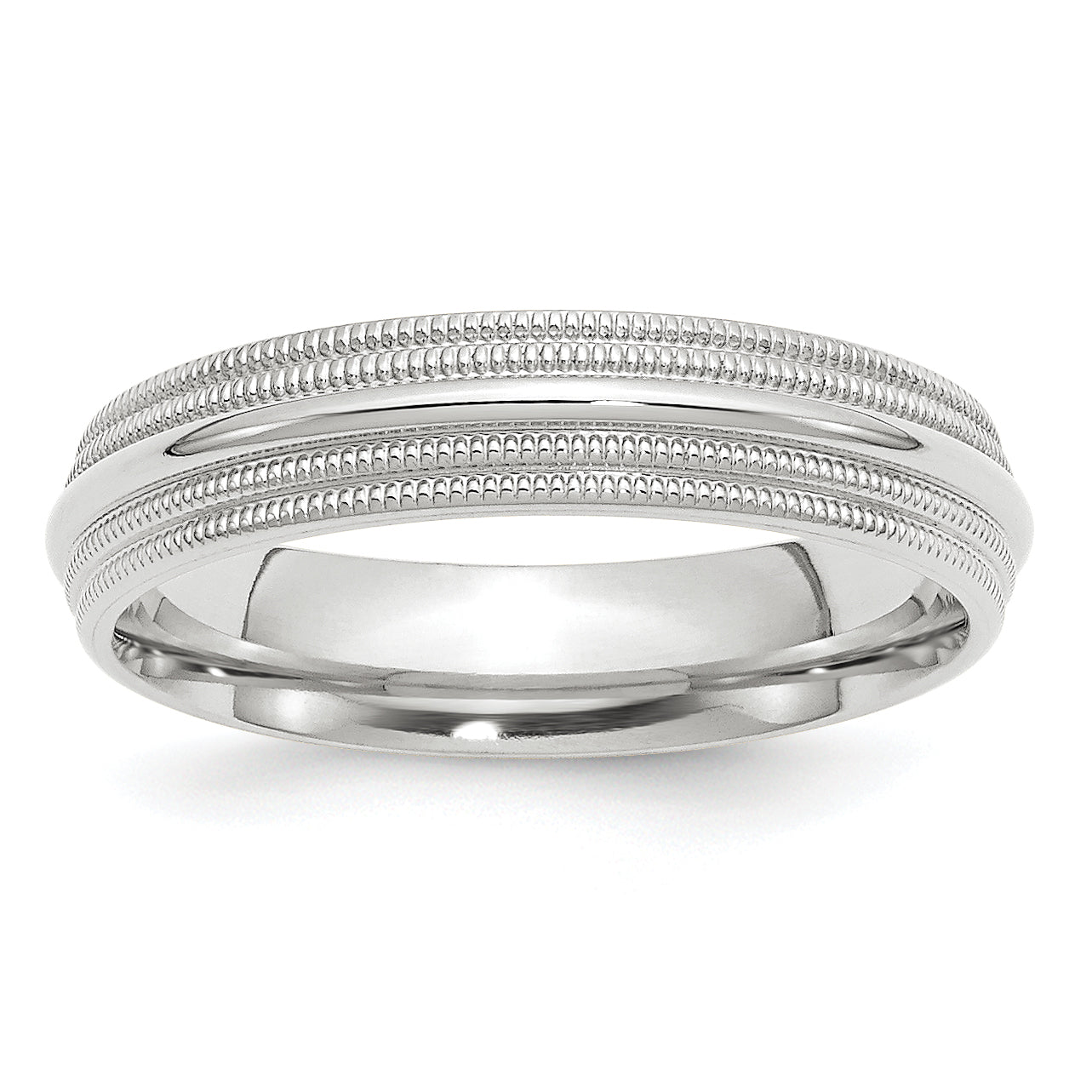 Solid 14K White Gold 5mm Double Milgrain Comfort Fit Men's/Women's Wedding Band Ring Size 10