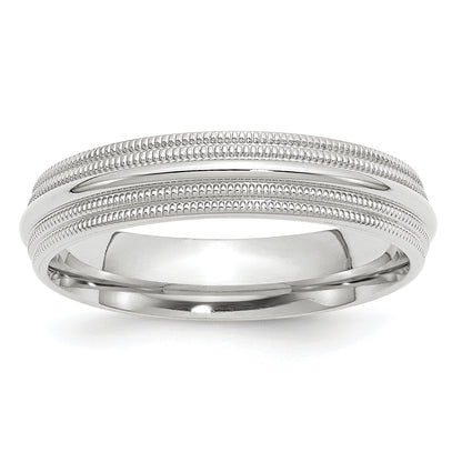 Solid 10K White Gold 5mm Double Milgrain Comfort Fit Men's/Women's Wedding Band Ring Size 7.5