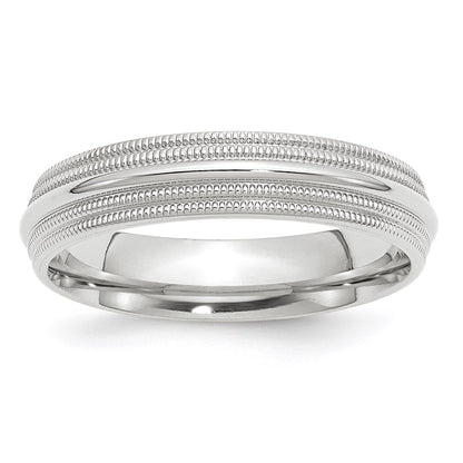 14k White Gold 5mm Double Milgrain Comfort Fit Wedding Band Ring