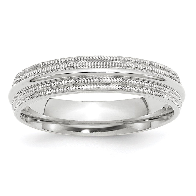 14k White Gold 5mm Double Milgrain Comfort Fit Wedding Band Ring
