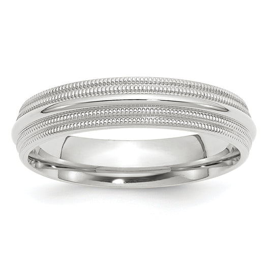Solid 14K White Gold 5mm Double Milgrain Comfort Fit Men's/Women's Wedding Band Ring Size 6