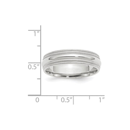 18k White Gold 6mm Double Milgrain Comfort Fit Wedding Band Ring