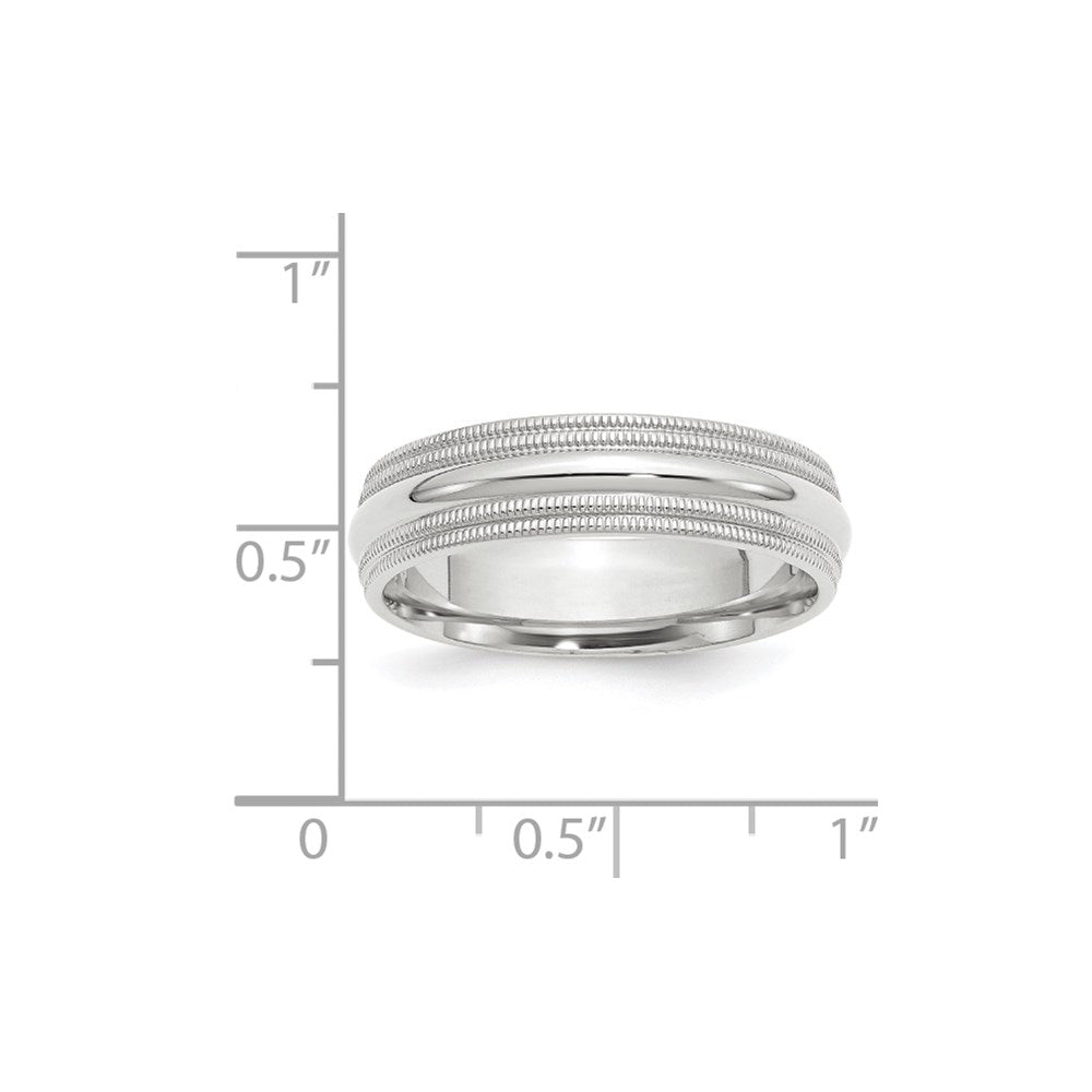 10k White Gold 6mm Double Milgrain Comfort Fit Wedding Band Ring